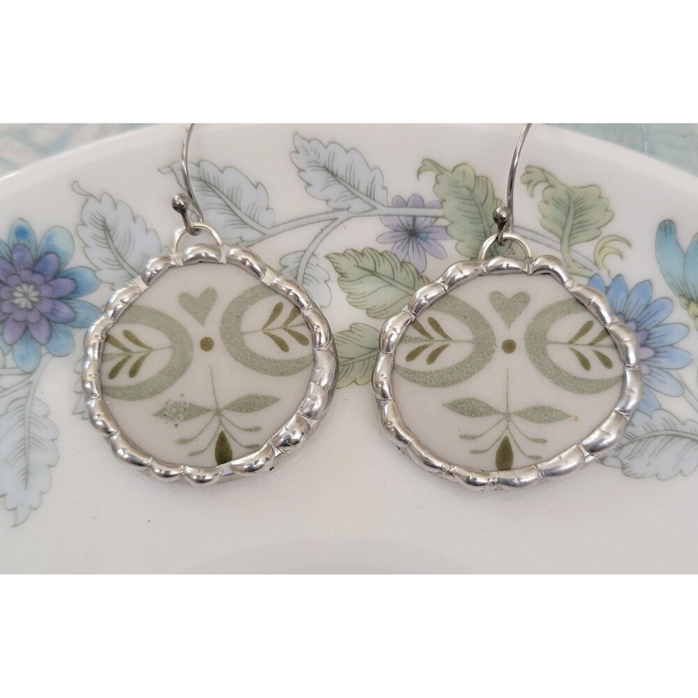 Broken China Franciscan Heritage MCM Style Soldered Earrings